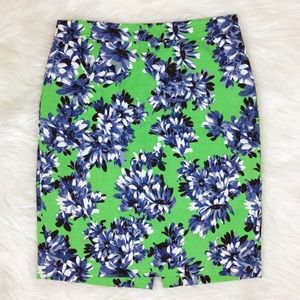 Green Floral Pencil Skirt - Women's Blue & White Blossom Print